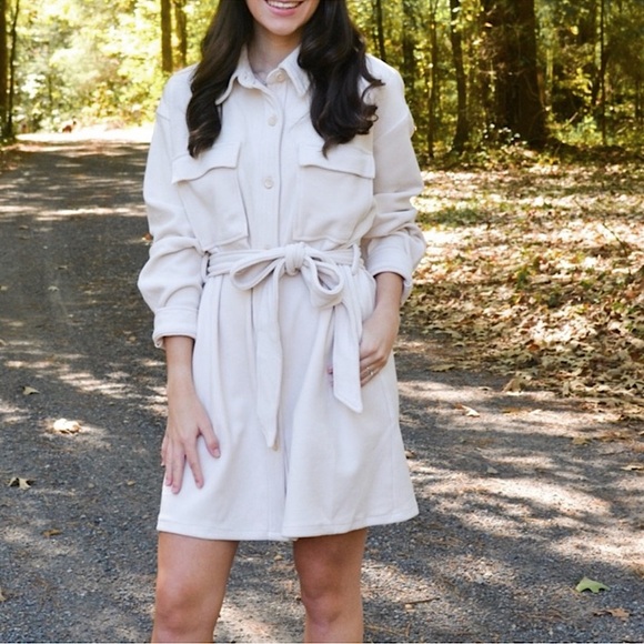 ☃️BOGO50%☃️🆕🌿ALLIE ROSE: Cream Corduroy Jacket Dress w/Belt SMALL - Picture 3 of 6